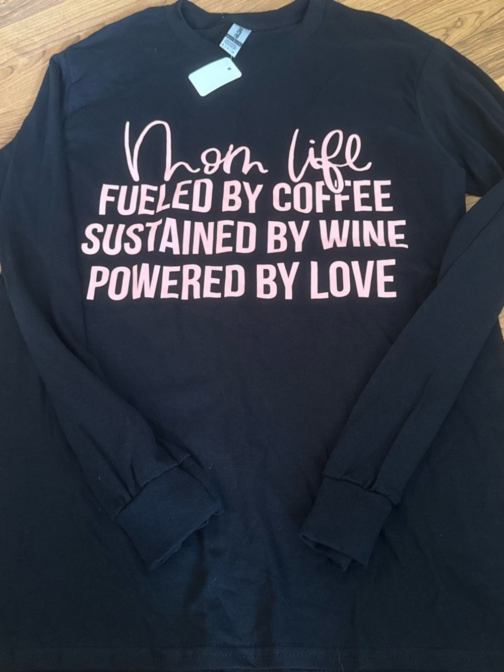 Gildan Black Long Sleeve Tee with Pink "Mom Life" Script